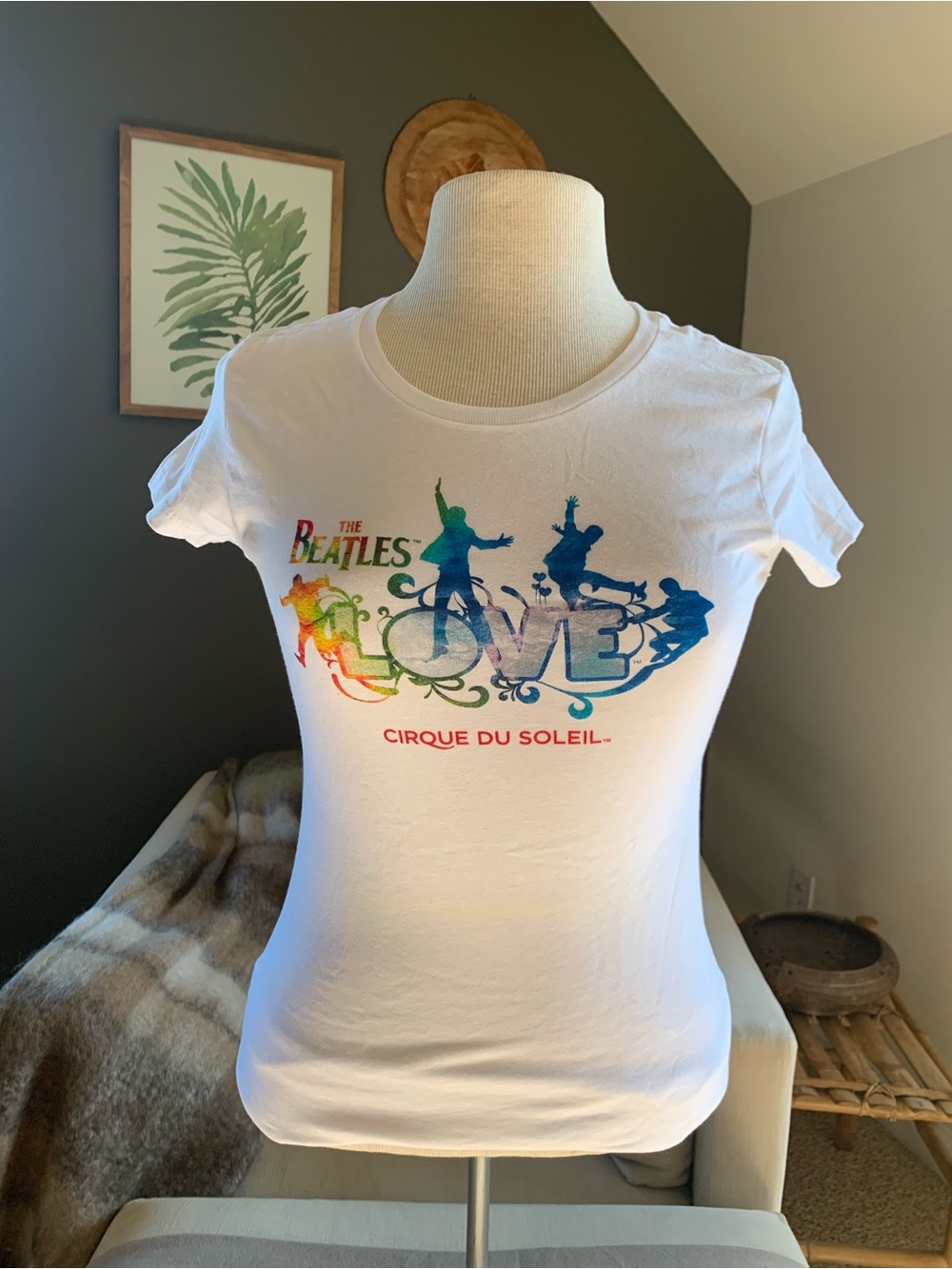 The Beatles White Tee with Rainbow LOVE Graphic Women's Short Sleeve New In Box